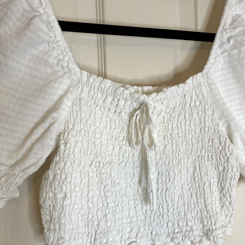 Altar'd State White Smocked Puff Sleeve Top Medium - Picture 2 of 8